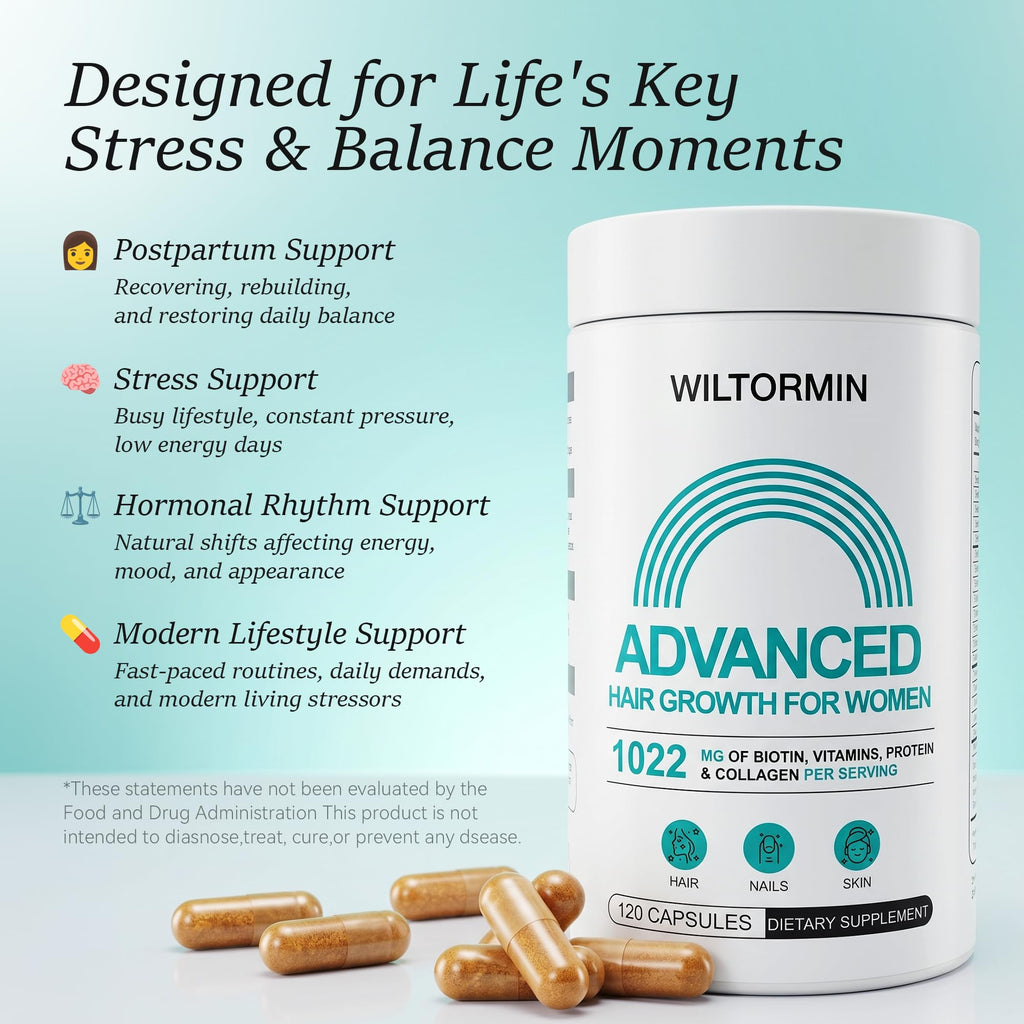 Hair Growth Supplements for Women, Ages 30 and Up - Clinically Tested for Visibly Thicker Hair with Biotin 10,000mcg, Vitamins, Keratin, Collagen, Saw Palmetto, Supports Scalp, Skin & Nails, 120 ct