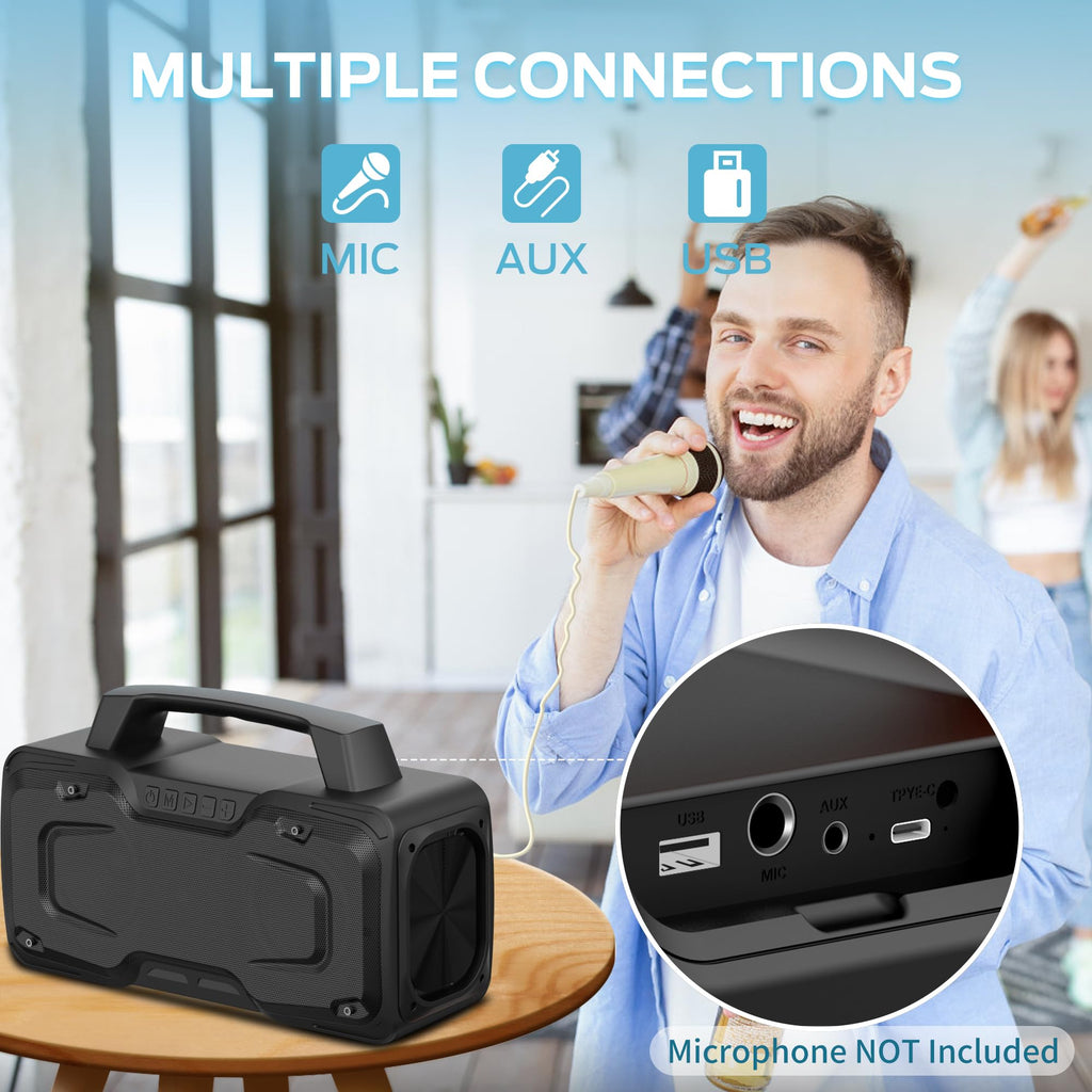 BUGANI Bluetooth Speaker, 80W Powerful Portable Wireless Speakers IPX7 Waterproof Speaker, Outdoor Loud Speakers with Handle 24H Playtime, Support Microphone AUX USB Suitable for Party, Pool, Black
