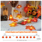 Runleo 4 Pack Fall Decorations Maple Leaf Lights Garland Total 40 ft 80 LED