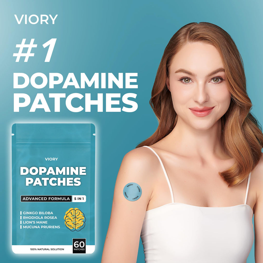 VIORY Dopamine Patches | Mood & Positivity | with Lion’s Mane, Rhodiola Rosea, Ginkgo Biloba, 5-HTP | Dopamine & Serotonin Balance for Women and Men | 60 Days Supply