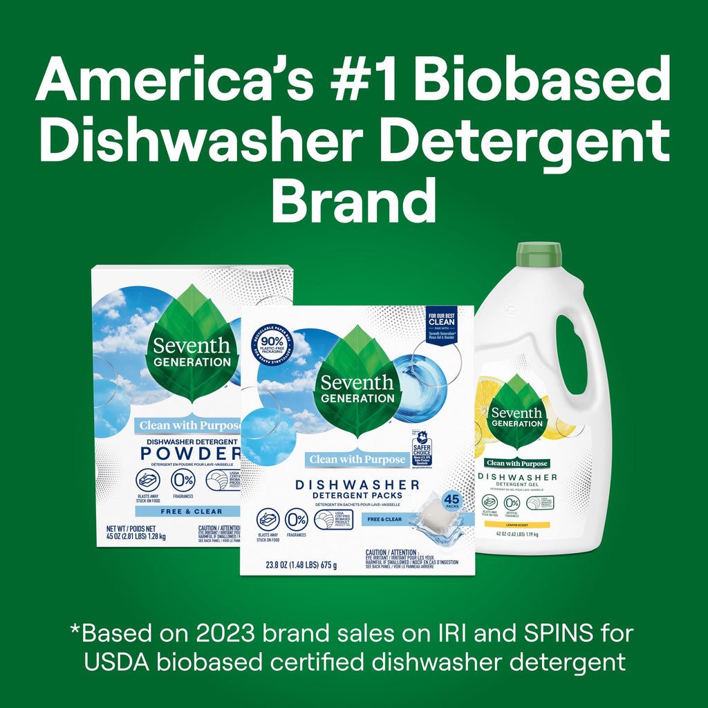 Seventh Generation Dishwasher Detergent Packs, Free & Clear, 45 Ct, 2 Pack