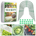Fippy Garden Netting Kit, 10 X 50FT Garden Netting Pest Barrier with 10 Sets Garden Hoops and 20pcs Clips, Insect Netting Row Cover for Raised Beds Vegetable Fruits Flowers Protection