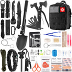 Emergency Survival Kit and First Aid Kit, 142Pcs Survival Gear and Supplies Equipment with Molle Pouch, Gift for Christmas Men Dad Husband Camping Essentials Hiking Hunting Outdoor Adventure (Black)