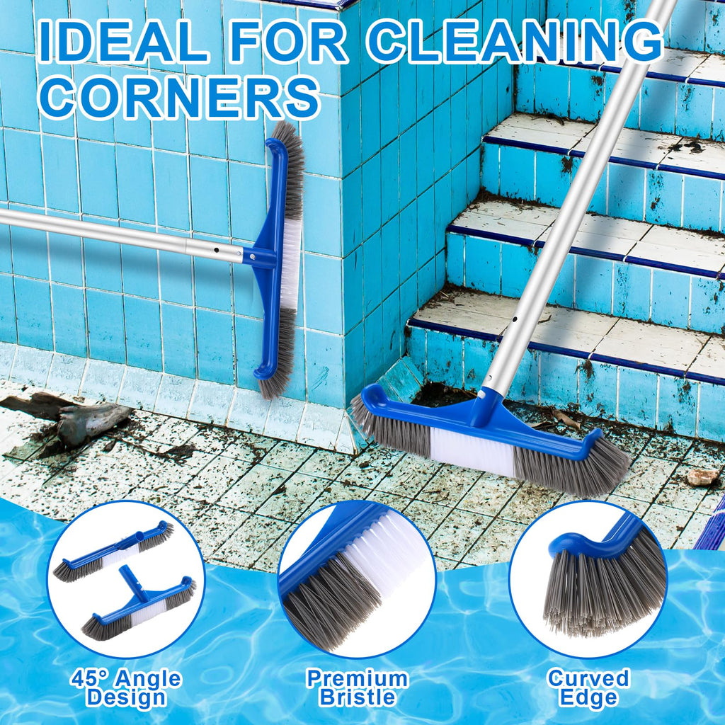 Tioncy 4 Pack Swimming Pool Cleaning Kit Including Pool Cleaning Brush Scrubbing Scouring Sponge Pad Skimmer Leaf Net and 47inch Swimming Pool Cleaning Poles for Inflatable Pool Home Spas Hot Tubs
