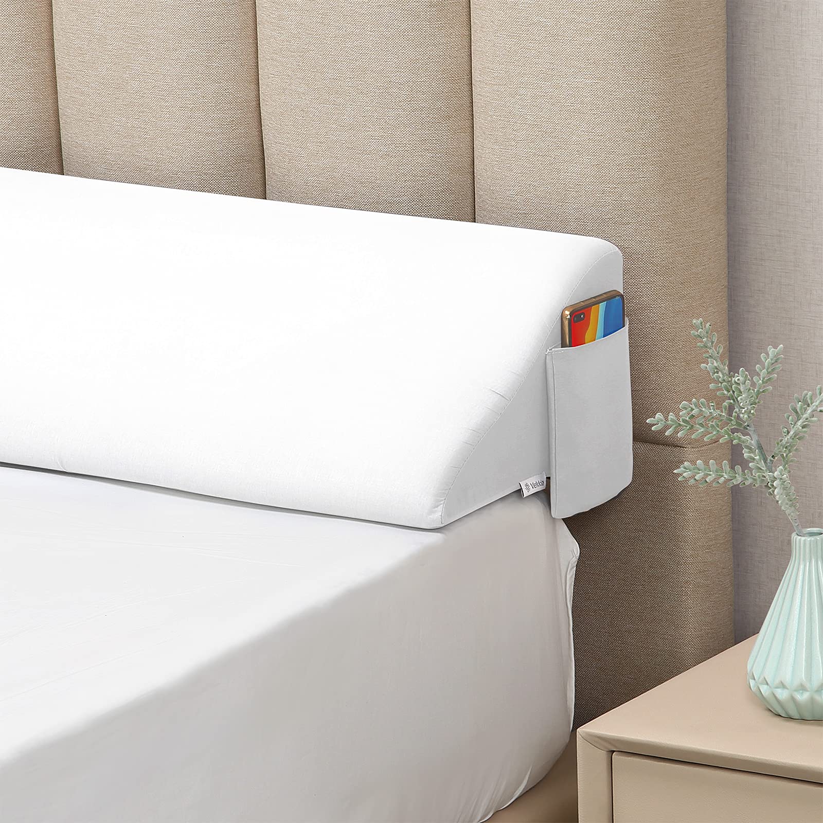 Vekkia Cal King Size Bed Wedge Pillow Gap Filler/Headboard Pillow/Mattress Wedge to Fill Gap (0-6") Between Headboard and Mattress (White 72"x10"x6")