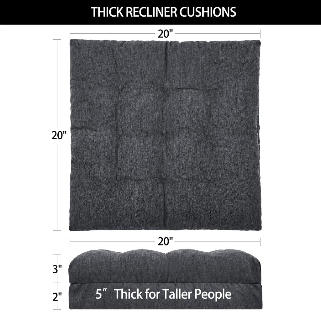 HAVARGO Recliner Cushions for Elderly, 20x20x5 Inch Thick Chair Cushion Patent Design Soft Tufted Dual Layer Booster Seat Cushions for Seniors Recliner Risers Gray 1P