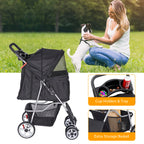 Epetlover Pet Stroller for Dogs, Black 4 Wheels Cat Strolling Cart Foldable Travel Carrier, Waterproof Puppy Jogger Stroller with Storage Basket & Cup Holder