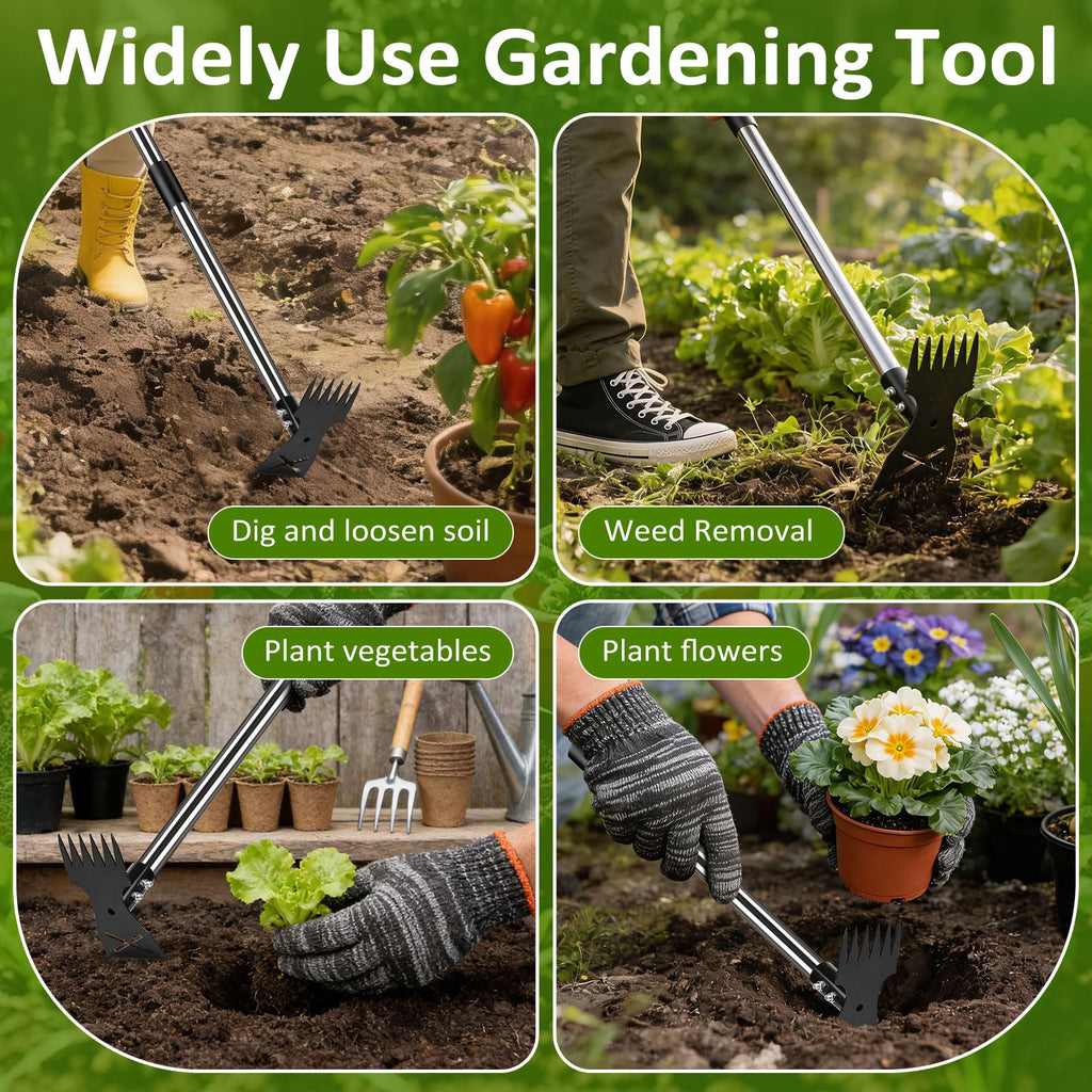 Weed Puller Tool with Long Handle - Adjustable Length Manual Weeder Remover Tool, 2 in 1 Hand Weed Rake and Garden Hoe for Gardening, Uprooting Weeding Tool for Yard, Lawn, Patio, Garden