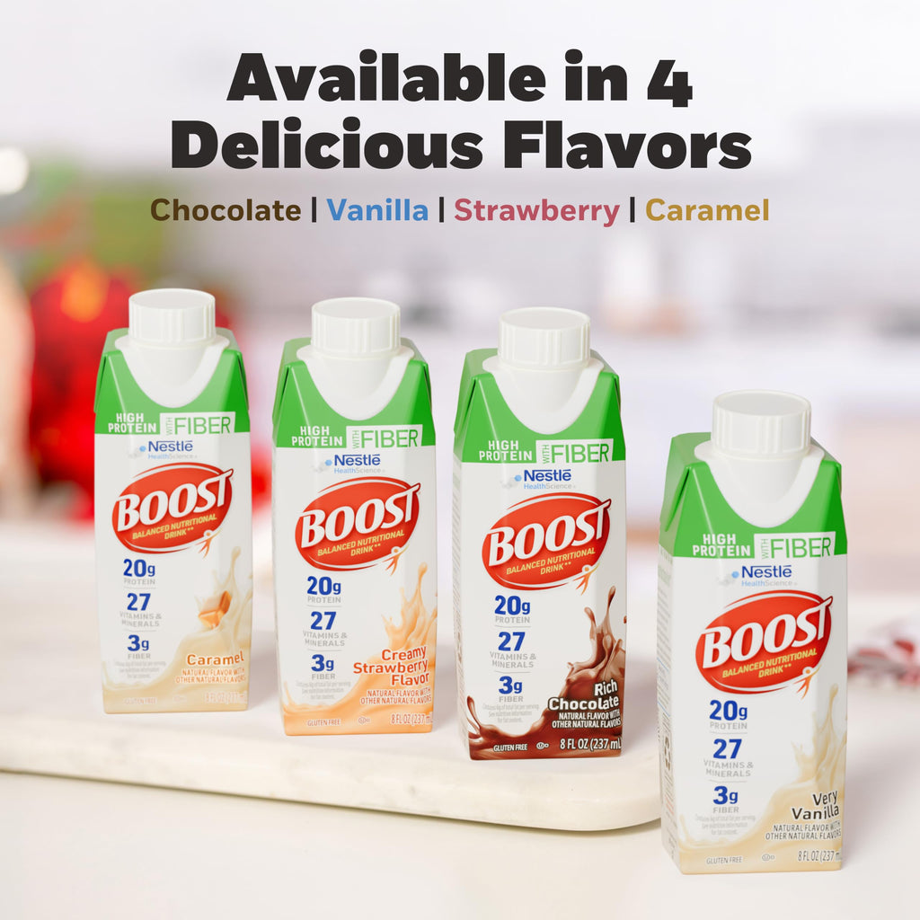 BOOST High Protein with Fiber Ready to Drink Complete Nutritional Drink, Rich Chocolate, Gluten Free, 8 fl oz Bottle, 24 Pack