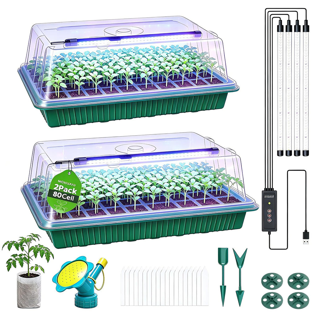 MQHUAYU 80 Cell Seed Starter Tray with Grow Light, 2 Pack Starter Kit