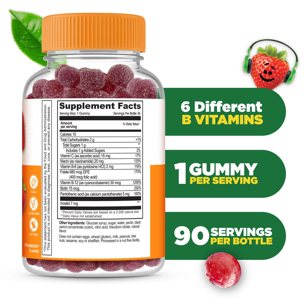 Lifeable Vitamin B Complex for Kids | with VIT C | Great Tasting B Complex Gummies | Vegan Kids B Complex | Energy and Nerve Support | 90 Gummies