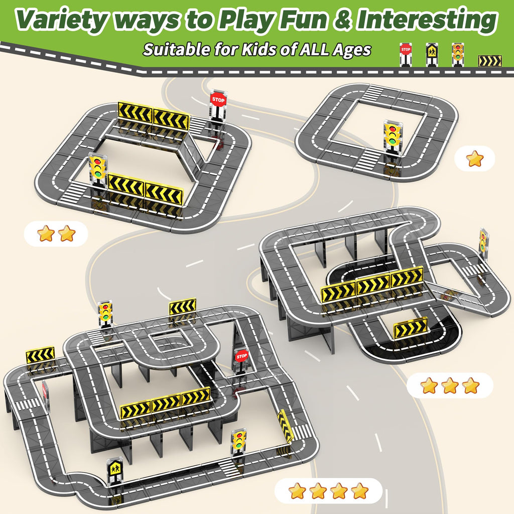 Goodtiles Magnetic Tiles Road Expansion Set, STEM Magnetic Building Blocks for Kids Ages 3-5 4-8 5-7, Preschool Learning Sensory Kids Toys for Toddler Birthday