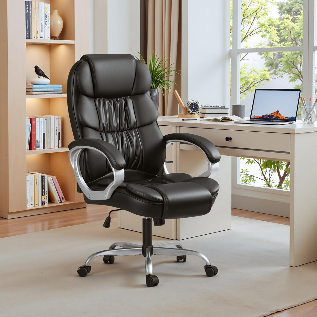 Homall High Back Ergonomic Desk Chair, PU Leather Adjustable Height Modern Executive Swivel Task Chair with Padded Armrests and Lumbar Support (Black)