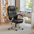 Homall High Back Ergonomic Desk Chair, PU Leather Adjustable Height Modern Executive Swivel Task Chair with Padded Armrests and Lumbar Support (Black)
