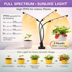 SDOVUERC 3head Plant Lights, 2Pack Grow Lights for Seed Starting, Full Spectrum Growing Lamps with Clip for Indoor Plants, Auto ON & Off Timer 3/9/12H, 3 Switch Modes, 10-Level Dimmable Brightness