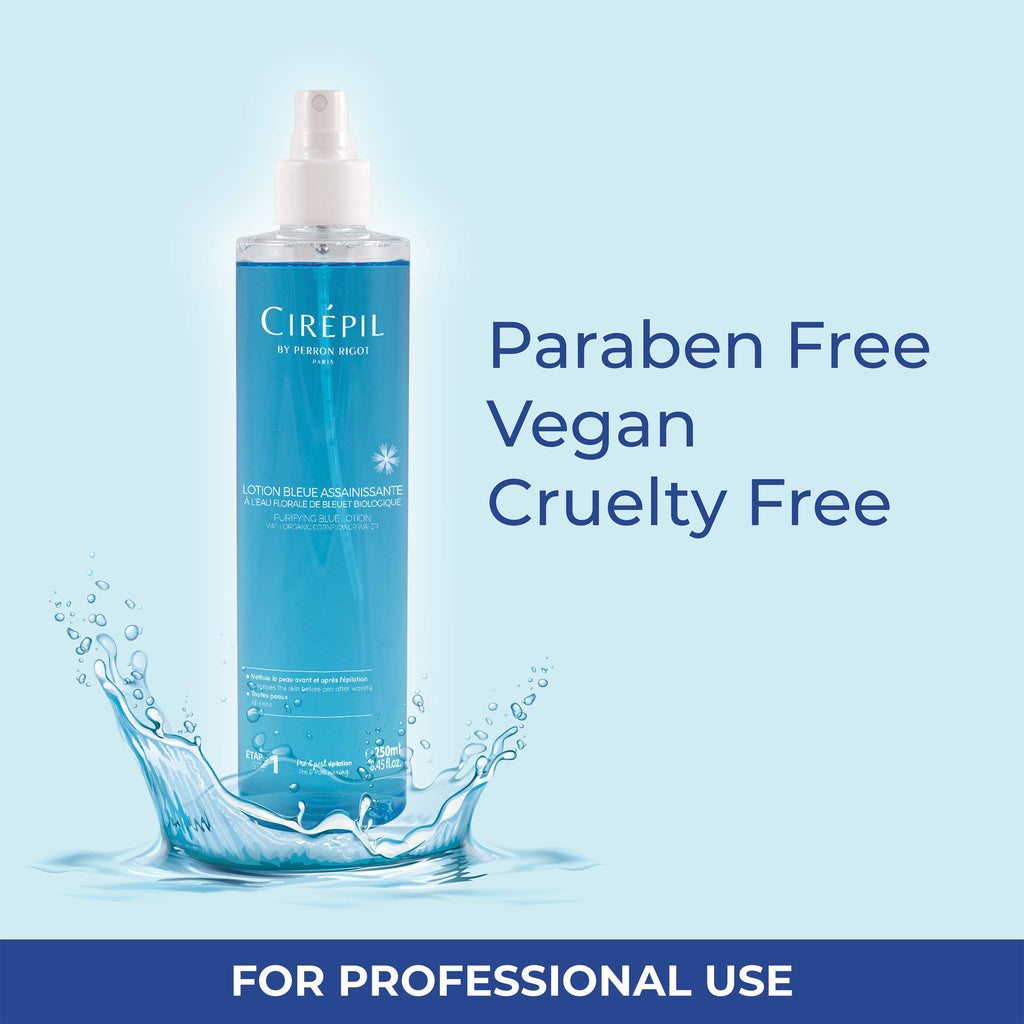 Cirepil - Purifying Blue Lotion - Pre & Post Wax Cleanser - Sanitizes & Soothes Skin to Prevent Breakouts - Natural Cornflower Water & Dragon’s Blood Formula - Pump Bottle, 250ml