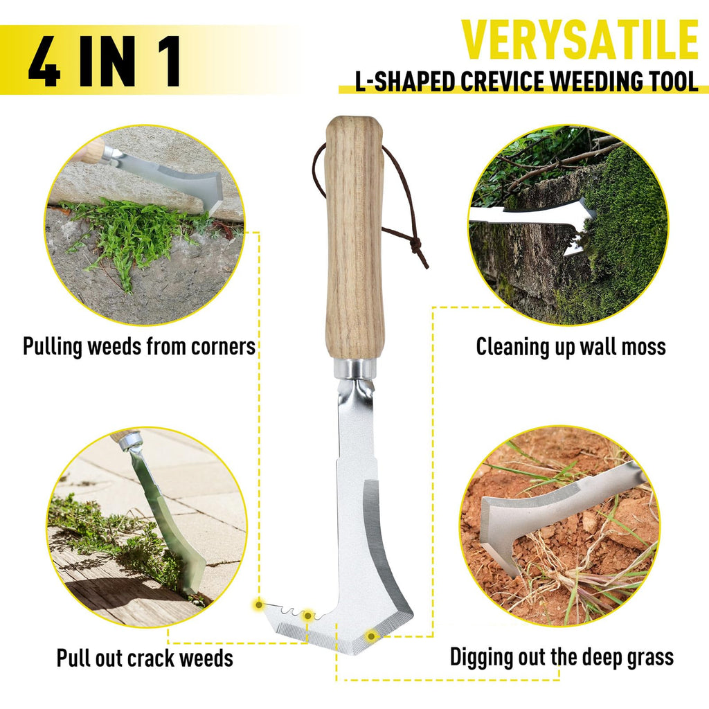 Jardineer Weed Puller Tools Set, 3 Pack Hand Crack Weeder, Stainless Heat Treated Steel Weed Root Remover with Ergonomic Handle, Multi-Purpose Weeding Tools for Lawn Garden Patio & Yard
