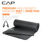 CAP Barbell Yoga Mat 1/2" Thick with Carrying Strap & Knee Pad - High Density Exercise Mat for Yoga, Pilates, Stretching, Floor & Fitness Workouts - 71''x24''x1/2" | Black