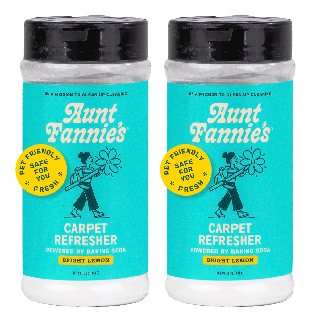 Aunt Fannie's Carpet Refresher & Deodorizer Powder, Multi-Purpose Rug, Carpet, and Upholstery Odor Eliminator for Homes with Cats and Dogs, Bright Lemon Scent, 16 Oz (Pack of 2)