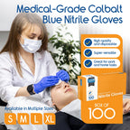 Inspire Cobalt Blue Nitrile Disposable Gloves | 4.5 Nitrile Safety Medical Exam Cooking Cleaning Disposable Gloves (Blue - Box of 100, Large)