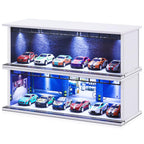 Tujoe 2 Pcs Hot Diecast Wheels Garage Display Case with LED Light and Acrylic Cover 1/64 Scale Diecast Toy Cars Storage Case Holds Max 12 Cars for Model Toy Car Storage Collector (Depot)