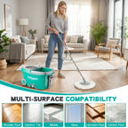 Sarkunpio Mop and Bucket Set with Wringer, Spin Mop Floor Cleaning System with 6 Replacement Microfiber Heads & 61" Extra-Long Handle for Home Floor, Blue
