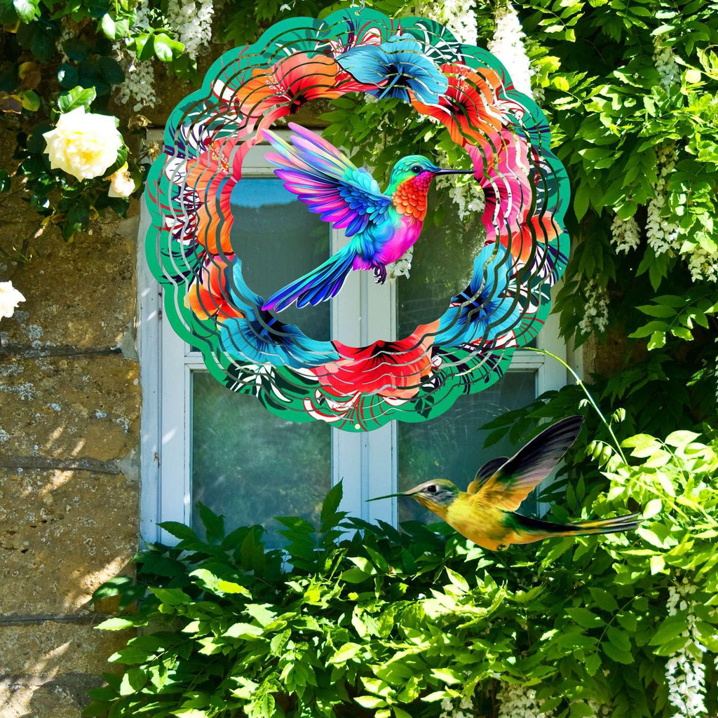 Hummingbird Wind Spinners Hanging Outdoor Decor, 12 Inch 3D Kinetic Yard Art Hummingbird Metal Sculpture Birthday Gifts for Bird Lovers, Mom, Women for Yard, Garden