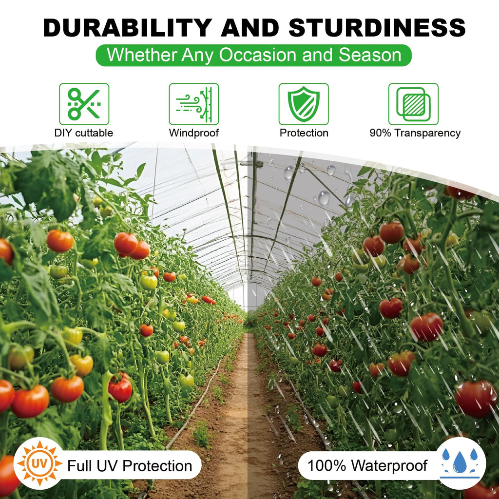 Greenhouse Plastic Sheeting 12 x 25ft - 6 Mil Clear Polyethylene Film, UV Resistant & Anti-Drip Heavy Duty Plastic Cover - Multi-Purpose Clear Tarp for Garden, Agriculture, and Construction (5-Layer)