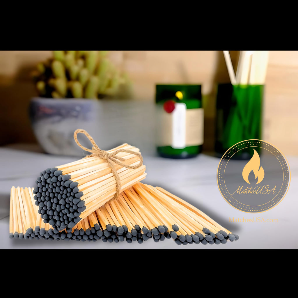 100 Count | 5.5" Black Safety Matches | Strikers Included | Color Tip Wooden Match | Refill for Matchstick Jars, Candle Display, Holders & Bottles | 5 1/2 in inches Long