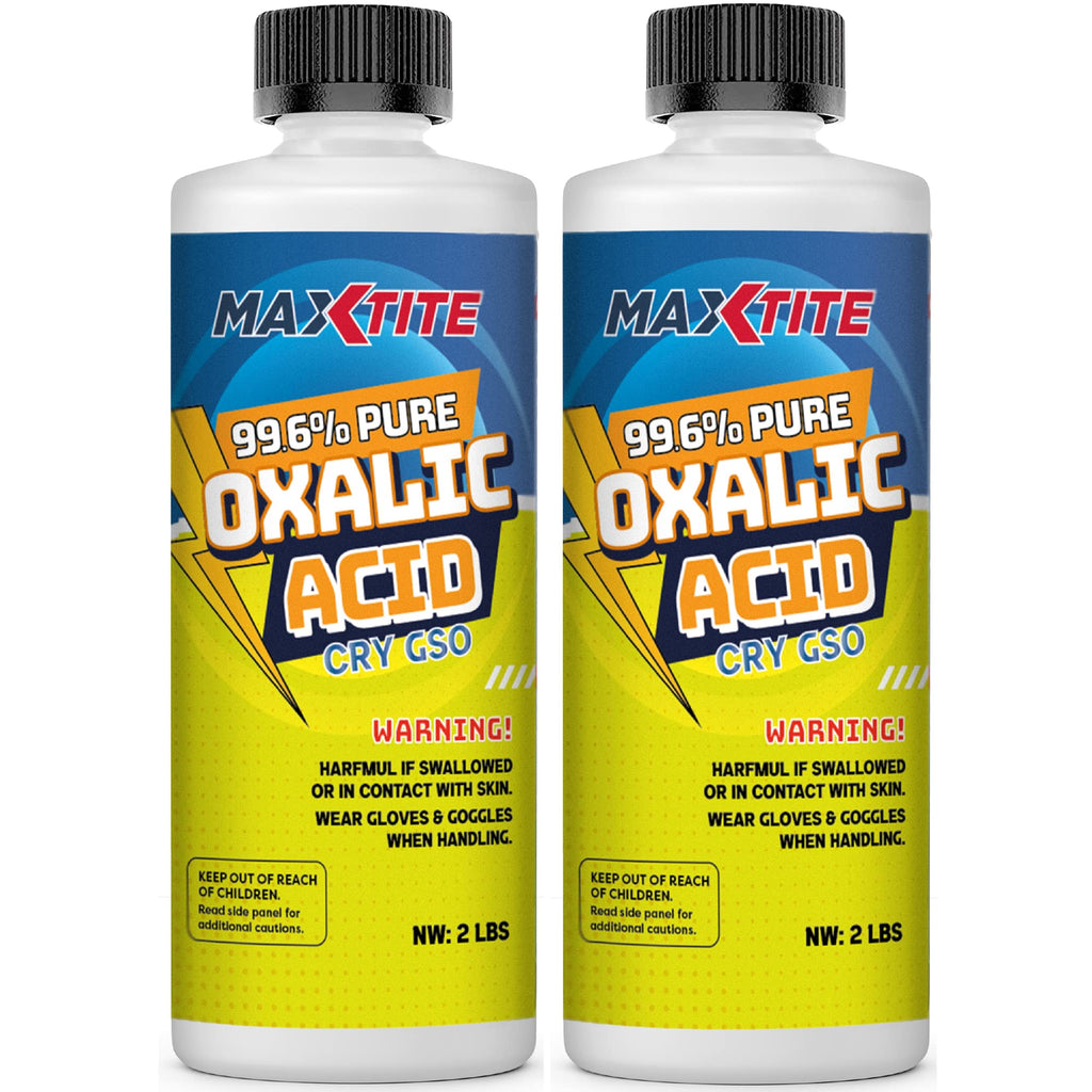 MAXTITE Oxalic Acid (2 Pack, 4lbs Total) 99.6% Pure - Metal & Wood Cleaning and Bleaching, Rust Removal (C2H2O4) - HDPE Container w/Resealable Child Resistant Cap