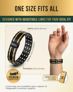 MagnetRX® 3X Strength Titanium Magnetic Bracelet – Magnetic Bracelets for Men – Premium Fold-Over Clasp and Adjustable Length with Sizing Tool (Black/Gold)
