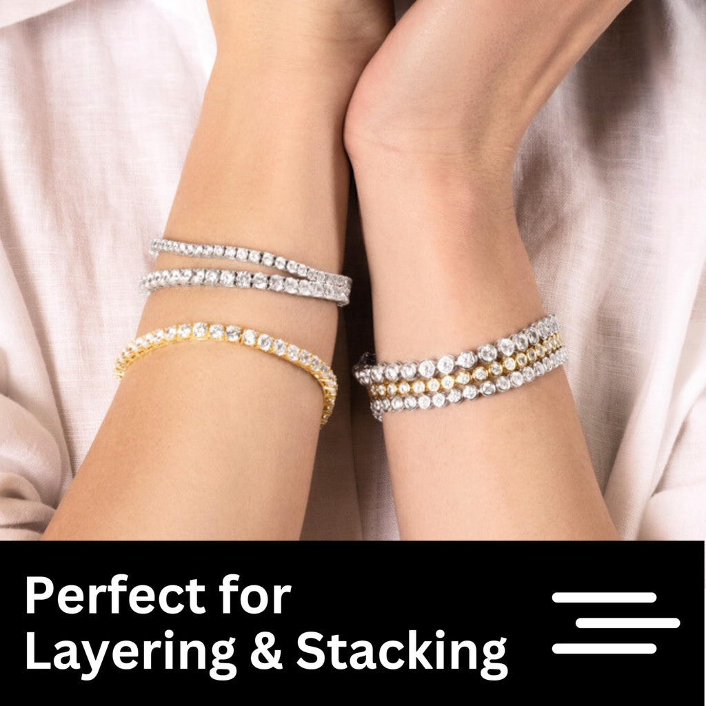 KISPER Tennis Bracelets for Women 14k White Gold Plated Round Cut CZ