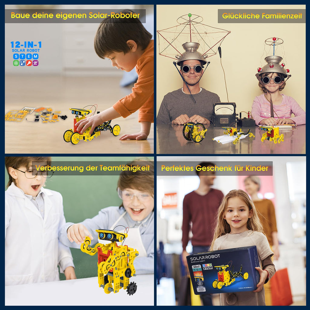 Solar Robot Kit for Kids Age 8-12, STEM Building Toys,12-in-1 Build Your Own Robot with Solar Panel & Battery Power, Science Engineering Christmas Birthday Idea Gifts for Boy Age 8 9 10 11 12
