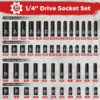 EGOFIX 90PCS 1/4" Drive Impact Socket Set Metric 4-15mm and Standard SAE Size (5/32"-9/16"), with 72-Teeth Ratchet, Screwdriver Bit Set, Mechanics Tool Kit for Home Use and Automotive Repair