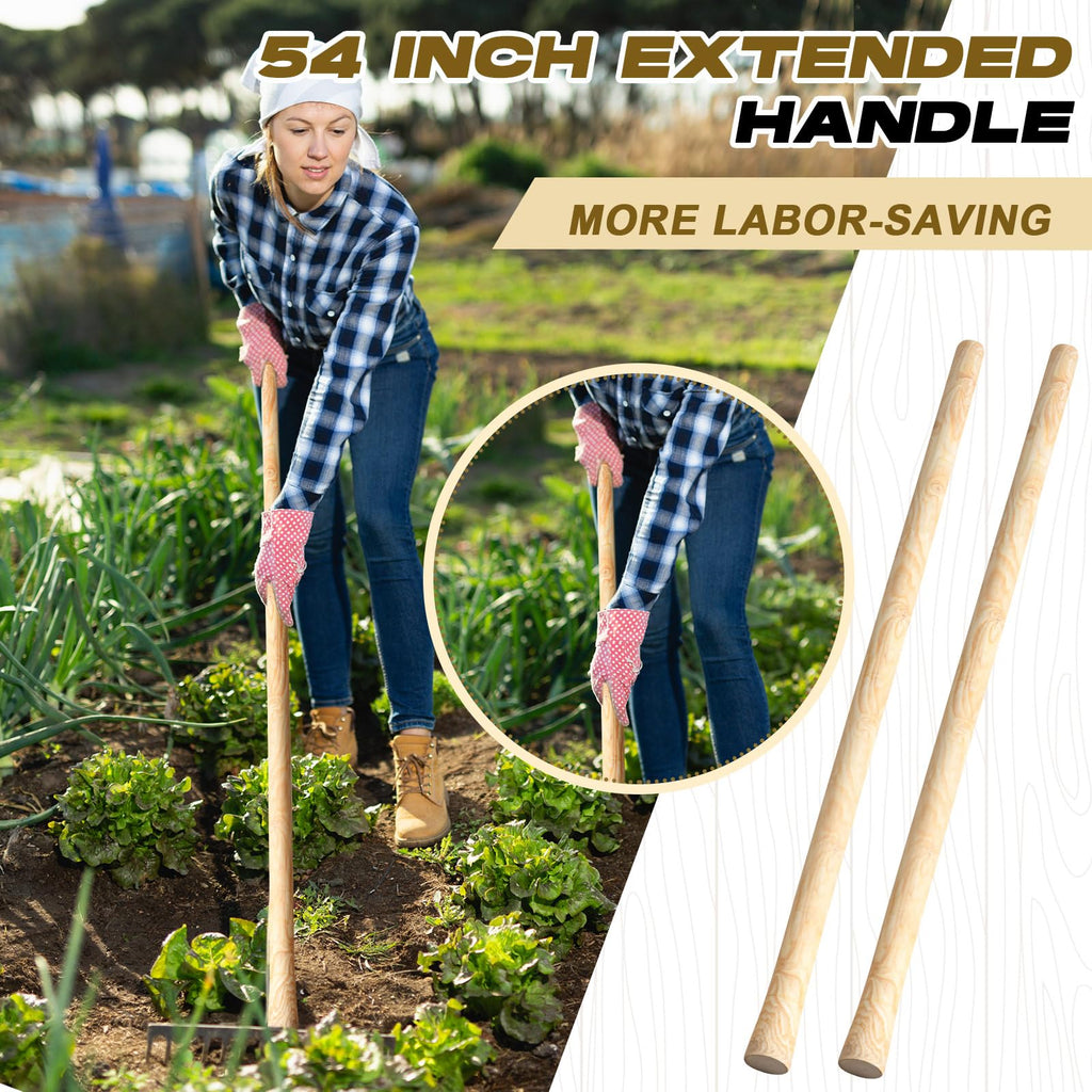 Lasnten 2 Pcs 55 Inch Pure Solid Wood Replacement Hoe Handle for Garden Digging Spading Fork, Shovel Handle Replacement, 1.38-1.77 Inch Diameter