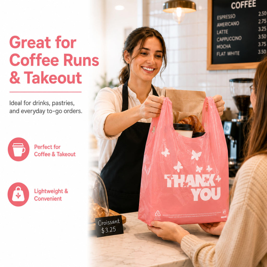 YoYoRain PINK Thank you bags, 800PCS T shirt bags, To Go Bags,Grocery bags, Reusable and Disposable,Perfect for Small Business,Take Out,Retails,11"x6"x21"(800)