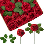 InnoGear Fake Roses 50 Pcs Dark Red Flowers Artificial Faux Foam Floral