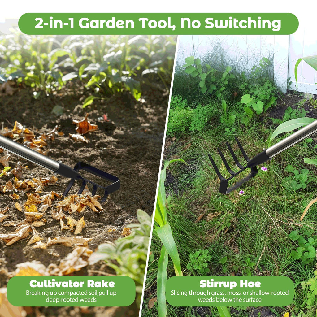 Garden Hoe,2 in 1 Heavy Duty Stirrup Hoe and Cultivator Gardening Tool with 60” Adjustable Long Handle,Lightweight Weeding Rake for Fast Weeds Grass Removal,Cultivating,Loosen Soil, Sharp Blade