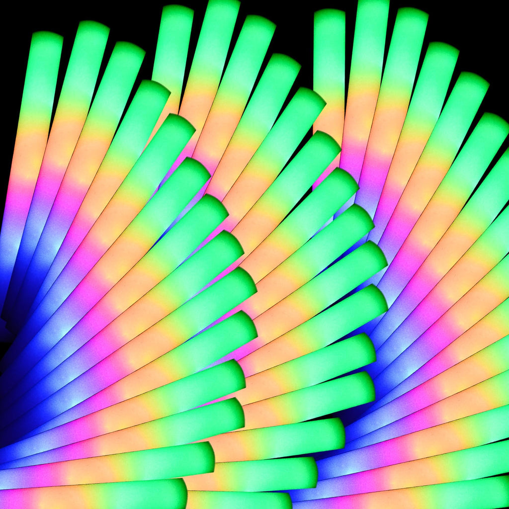 pelreame 55 Pcs LED Foam Glow Sticks Bulk, Foam Light Up Sticks 3 Modes of Color Flashing,Glow in The Dark Party Supplies for Birthday,Wedding,Raves,Carnival,New Year,Concert,Halloween Christmas
