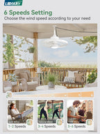 LEDIARY 20" Outdoor Ceiling Fan with Lights,IP65 Waterproof Gazebo Hanging Fan with Remote Control Smart App, Plug in Caged Ceiling Fan with 3CCT 6-Speeds for Patio Porch Pergola(White)