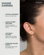 PAVOI Dainty Huggie Earrings, 925 Silver, Yellow Gold, Size 13 Millimeters