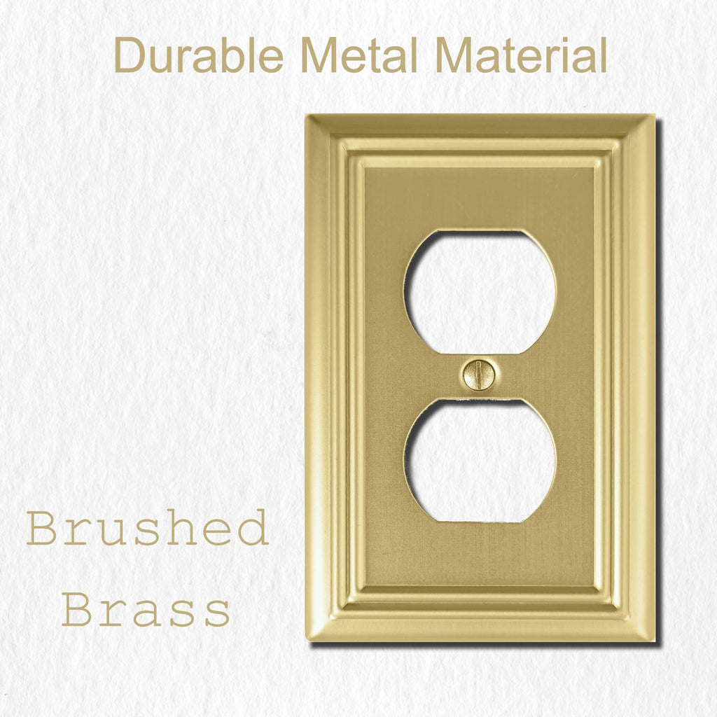 OKAWYC Single Duplex Outlet Light Switch Cover Adler Metal Wall Plate, 4-Pack Brushed Brass 1 Gang, for Receptacle Light Switch, Switch Cover Decorative Wallplate, Durable