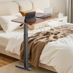 Simple Deluxe Adjustable Overbed Bedside Table with Wheels, Pneumatic Adjustable Hospital & Home Use Bed Table, Rolling Laptop Table, Mobile Standing Desk, Brown