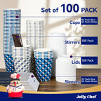JOLLY CHEF 12oz Paper Coffee Cups with Lids 100 Pack