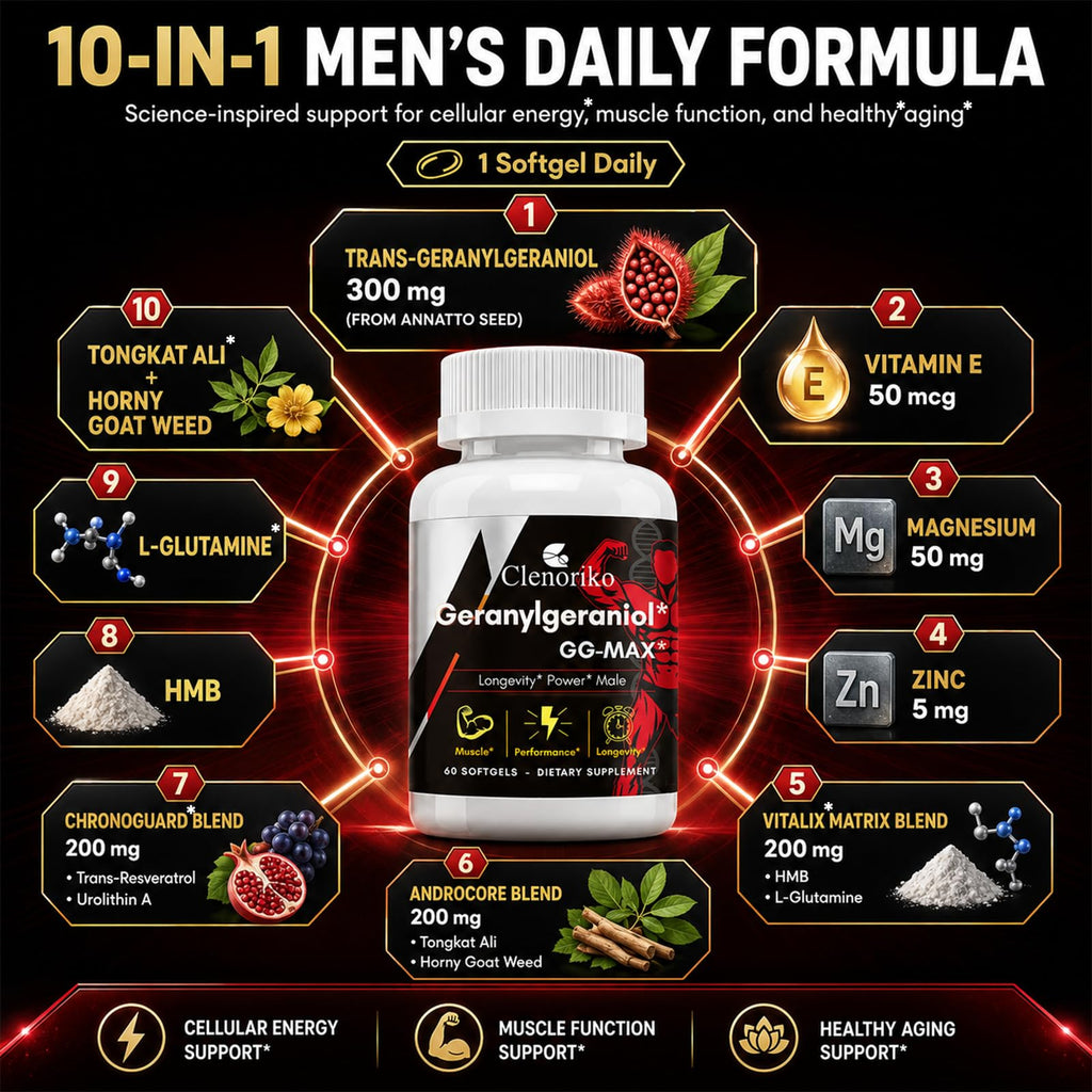 Clenoriko GG-Max Geranylgeraniol GG Supplement 300mg for Men, 120 Softgels
