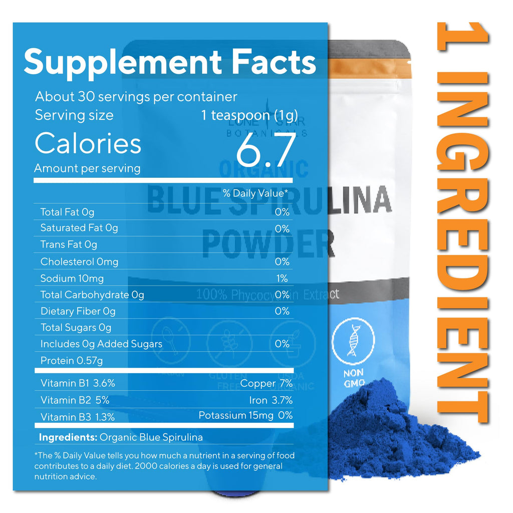 Organic Blue Spirulina Powder, 120 Servings - 100% Pure Superfood Blue-Green Algae, Natural Food Coloring for Smoothies & Protein Drinks - Non GMO, Gluten-Free, Vegan + USDA Certified, No Fishy Smell