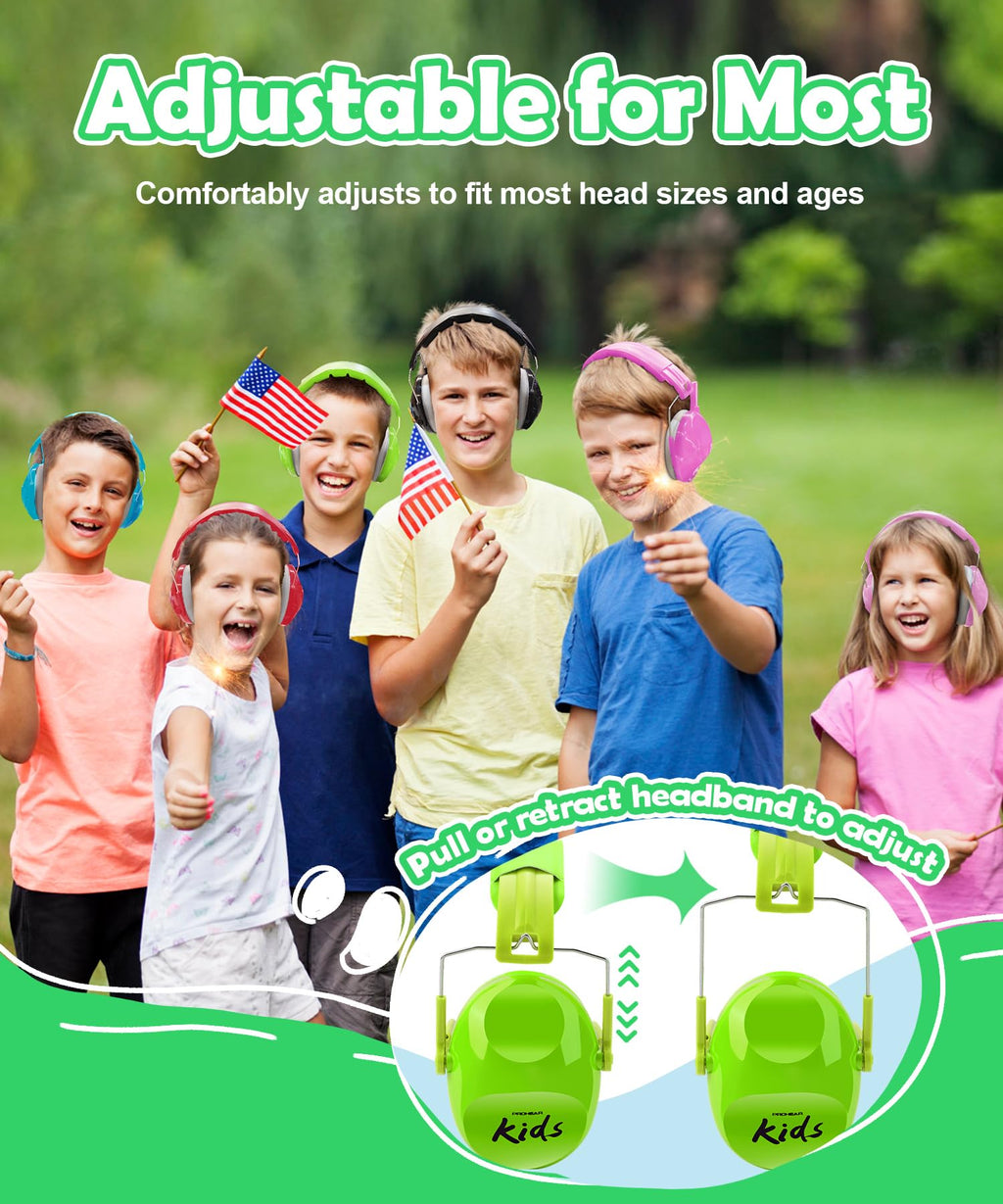 PROHEAR 032 2.0 Noise Cancelling Headphones for Kids - 25dB Noise Reduction - Adjustable Sensory Ear Protection Muffs for Concert, Fireworks, Monster Truck Shows, School - Green