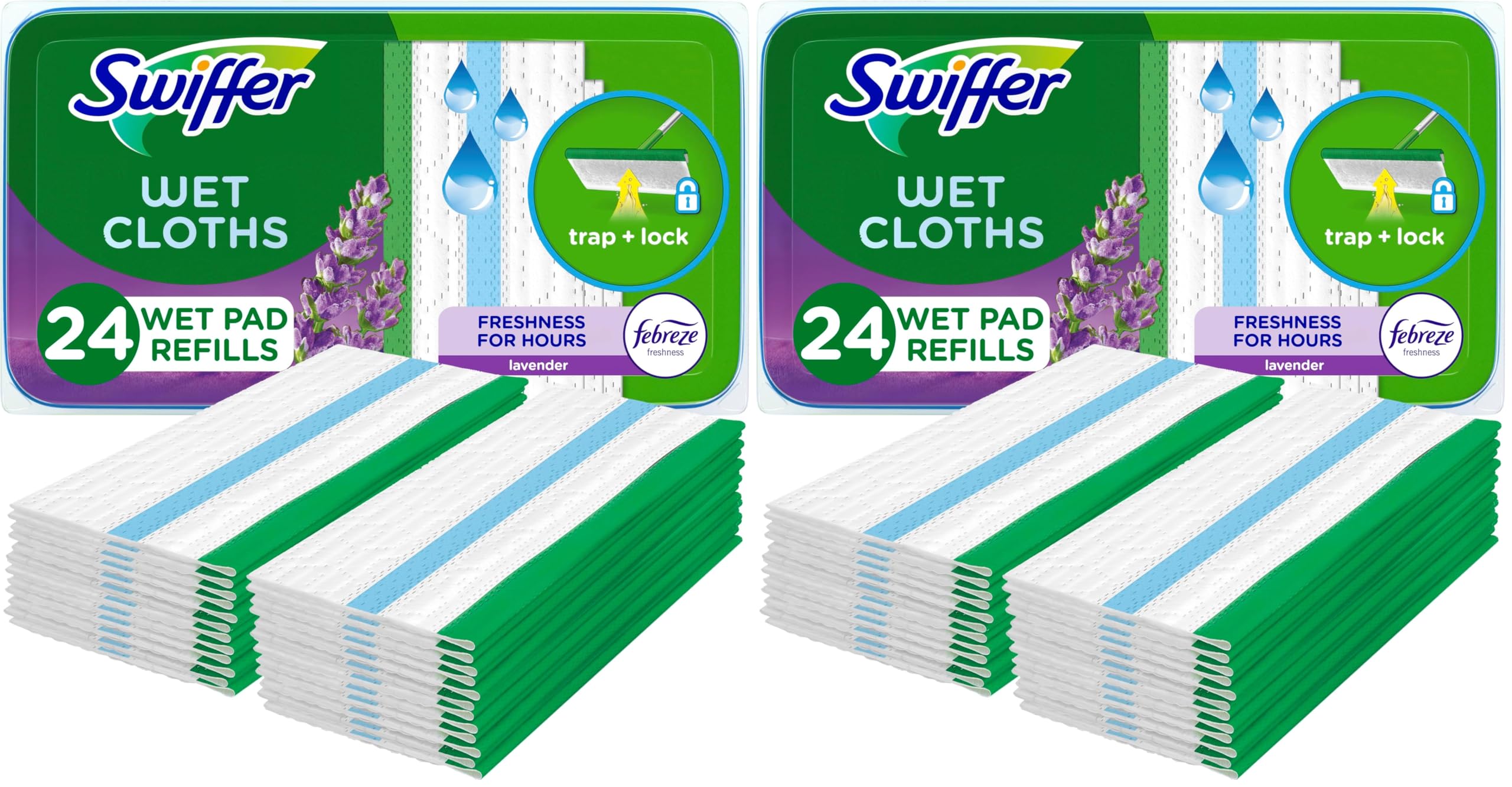 Swiffer Sweeper Wet Mopping Cloths with Febreze Freshness, Lavender Vanilla & Comfort, 24 Count (Pack of 2)