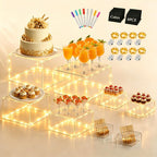 8 Pcs Clear Acrylic Buffet Risers with LED Fairy Lights, Acrylic Food Risers with Mini Sign and Maker, Clear Buffet Risers and Stands for Party Catering Dessert Collectibles(9" 8" 7" 6" 5" 5" 4" 4" )