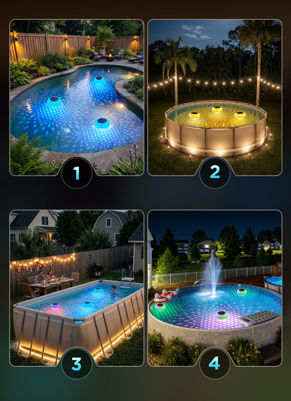 Brightown Floating Pool Lights Solar Powered 2 Pack, RGBWW Solar Pool Lights Chlorine Tablet Floater with 20+ Light Effects, Remote Control, IP68 Waterproof Pools Light for Pools, Hot Tubs, Party